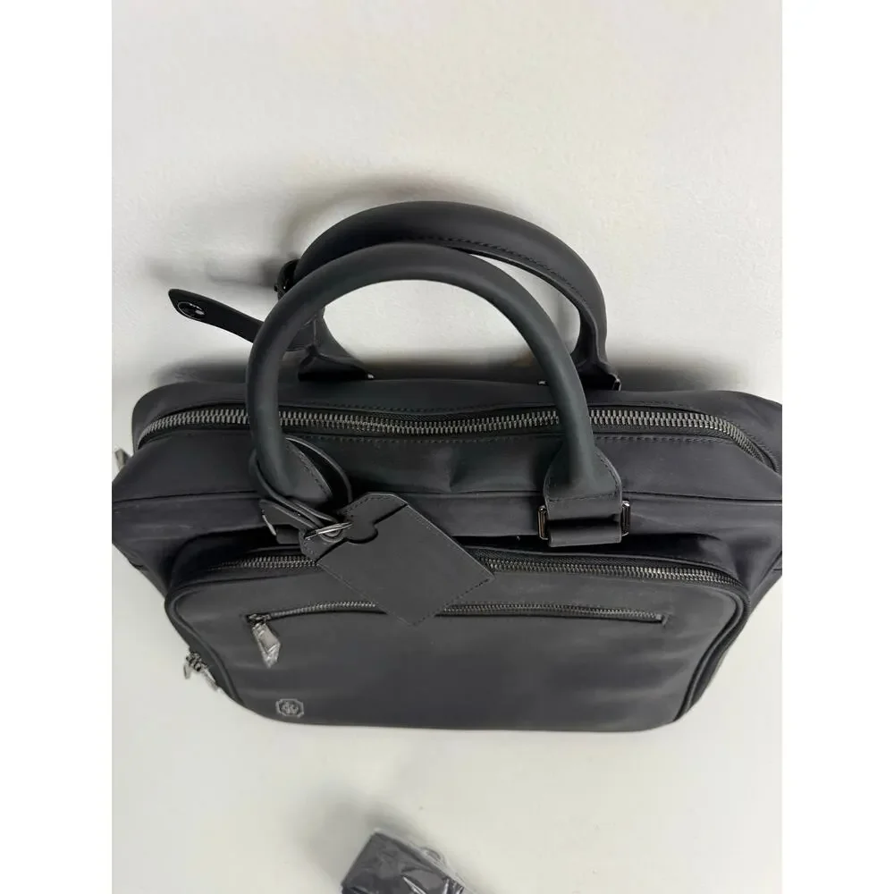 Oak & Rove Alto Briefcase Black Dual Compartment Strap Nylon Leather Trim